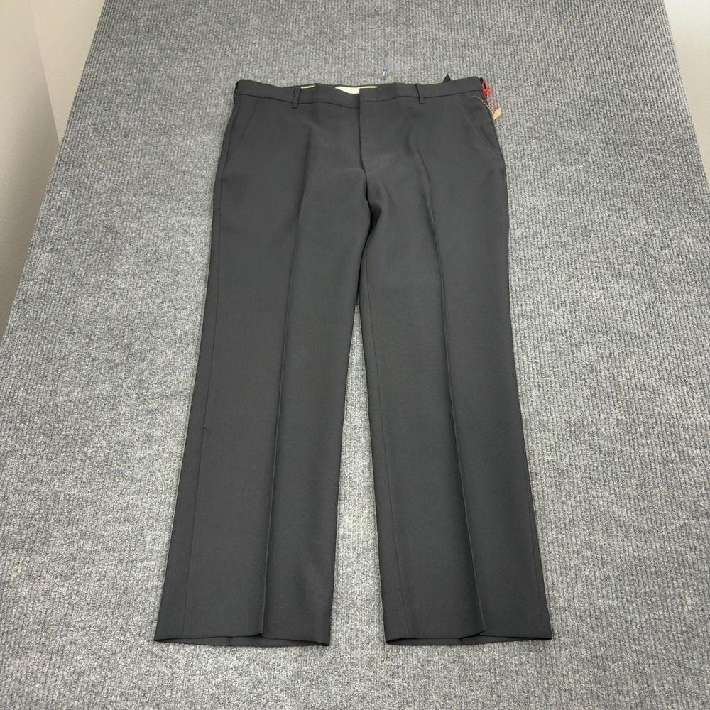 New VTG Botany 500 Dress Pants Mens 40x30 Black Polyester Flat‎ Front Trousers